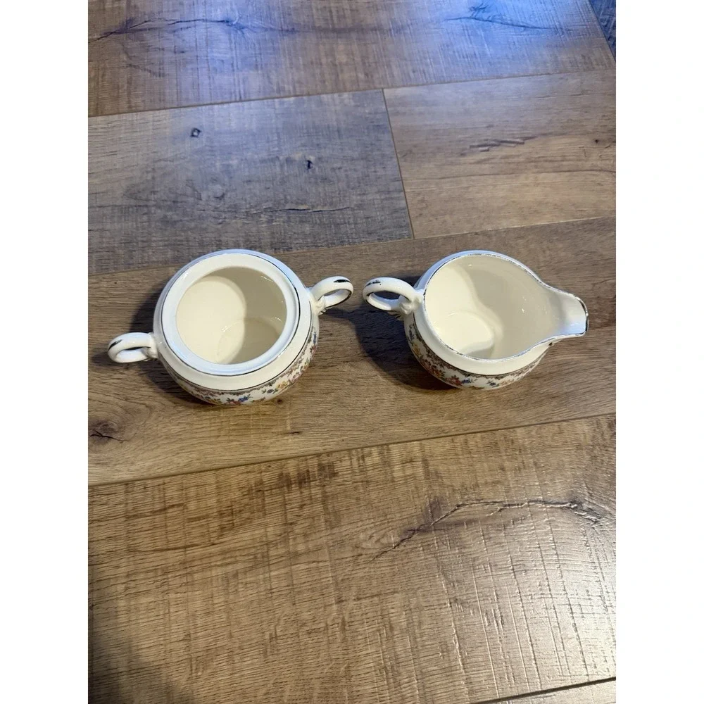 Vintage Crown Potteries Co Garland Cream and Sugar Set Floral 1950 Made In USA